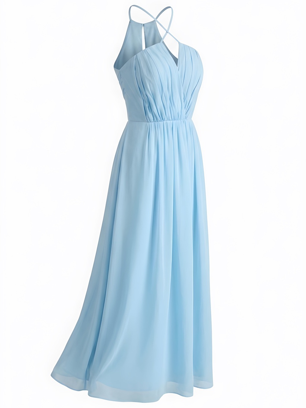 Bill Levkoff Light Blue Chiffon Cross-Back A-Line Gown